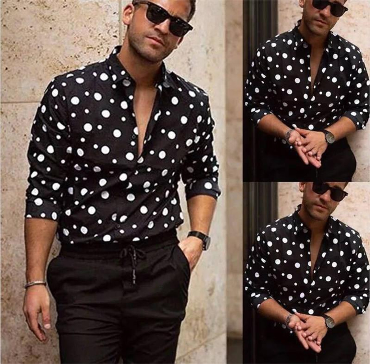 Polka Dot Mens Designer Shirt Autumn ...